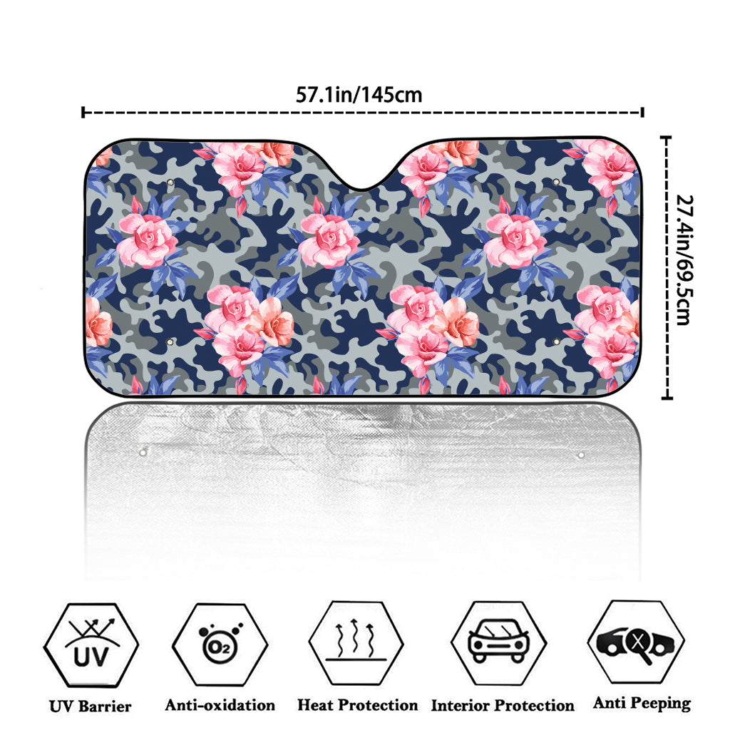 Pink Rose Flower Camouflage Print Car Windshield Sun Shade