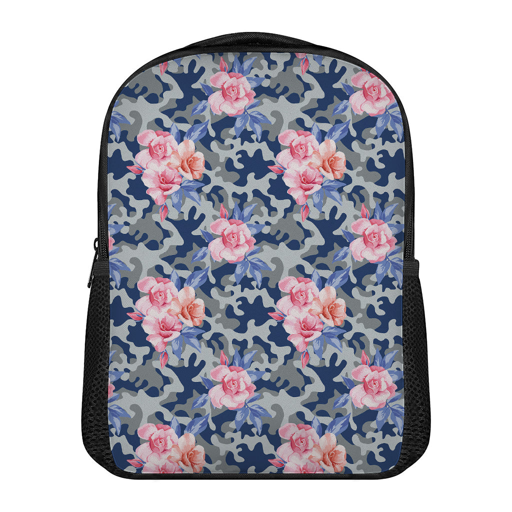 Pink Rose Flower Camouflage Print Casual Backpack