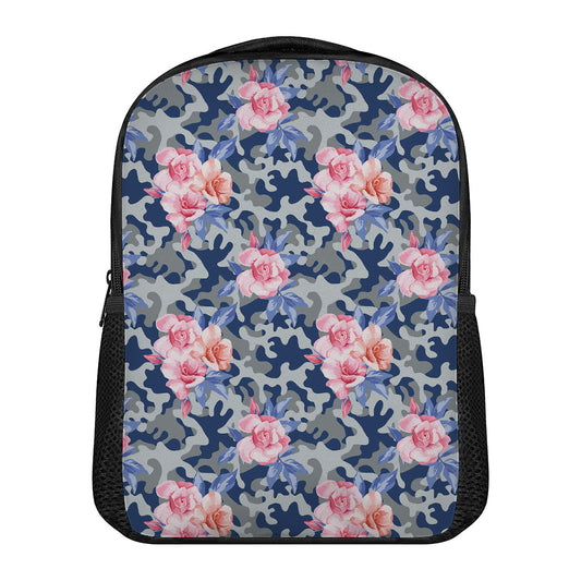 Pink Rose Flower Camouflage Print Casual Backpack