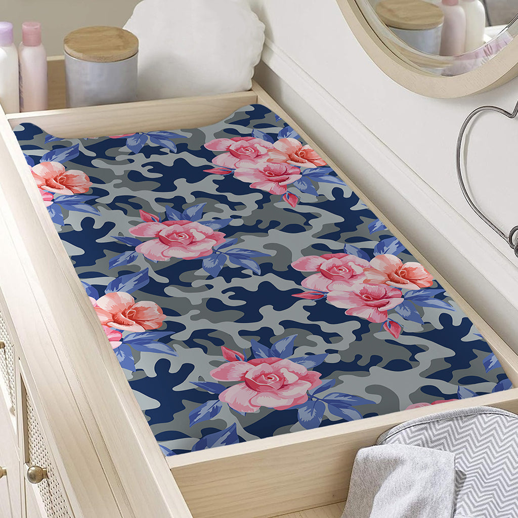Pink Rose Flower Camouflage Print Changing Pad Cover