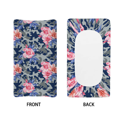 Pink Rose Flower Camouflage Print Changing Pad Cover