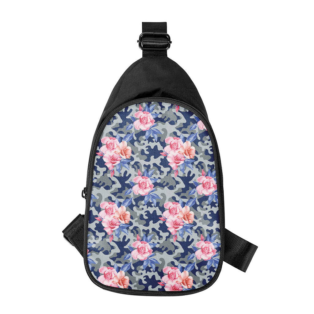 Pink Rose Flower Camouflage Print Chest Bag