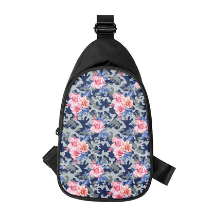 Pink Rose Flower Camouflage Print Chest Bag