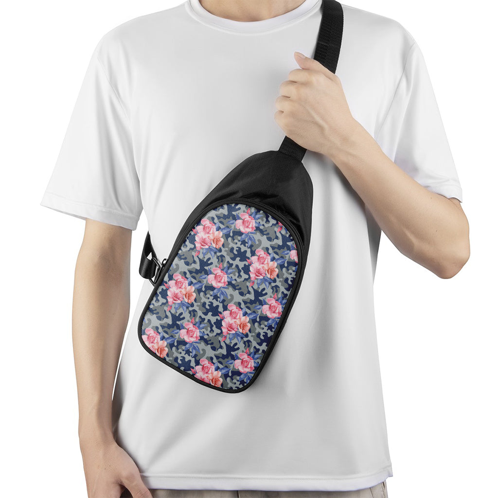 Pink Rose Flower Camouflage Print Chest Bag