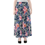 Pink Rose Flower Camouflage Print Chiffon Maxi Skirt