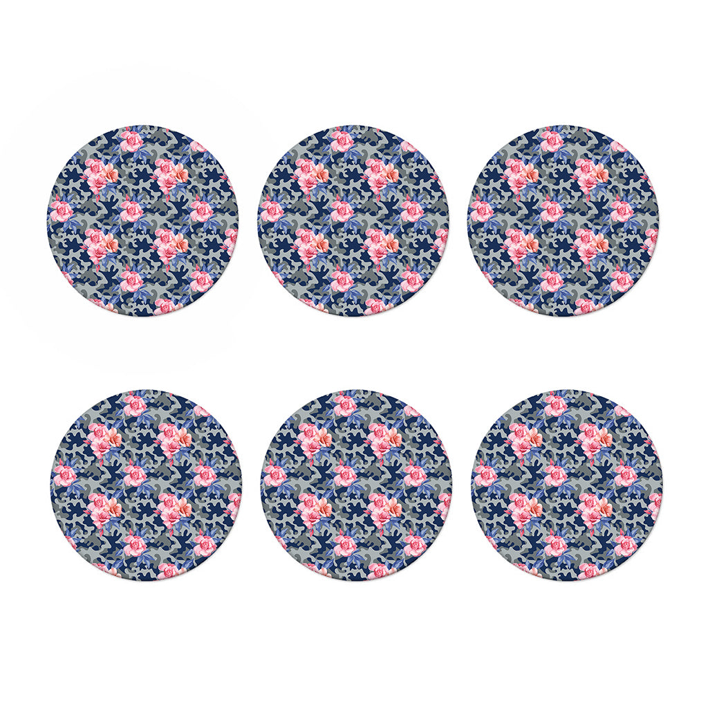 Pink Rose Flower Camouflage Print Coaster Set