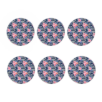 Pink Rose Flower Camouflage Print Coaster Set