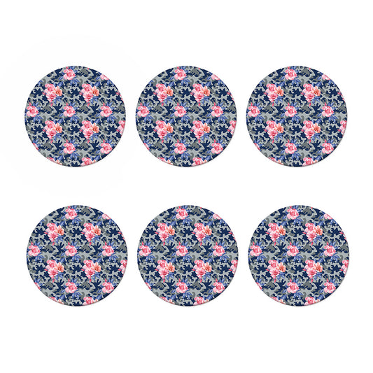 Pink Rose Flower Camouflage Print Coaster Set