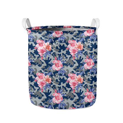 Pink Rose Flower Camouflage Print Collapsible Laundry Basket