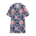 Pink Rose Flower Camouflage Print Cotton Hawaiian Shirt