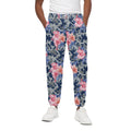 Pink Rose Flower Camouflage Print Cotton Sweatpants