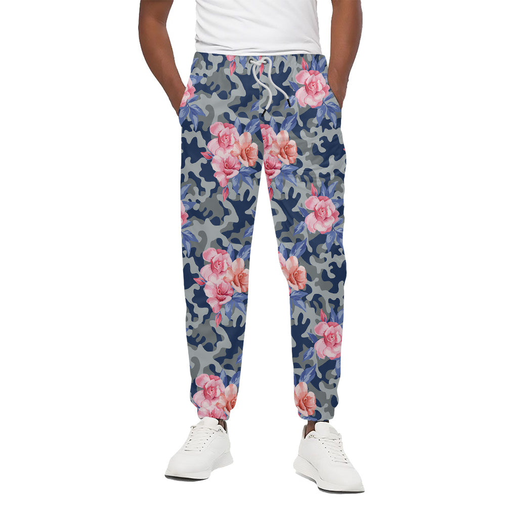 Pink Rose Flower Camouflage Print Cotton Pants