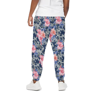 Pink Rose Flower Camouflage Print Cotton Pants