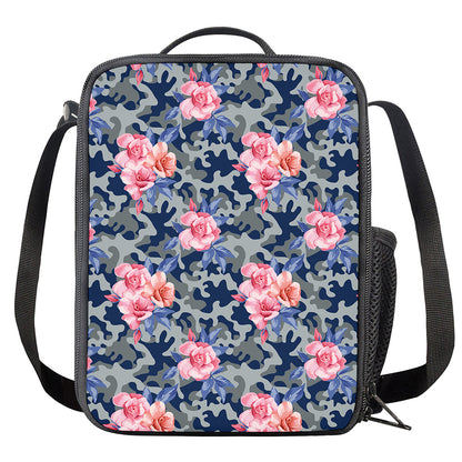 Pink Rose Flower Camouflage Print Crossbody Lunch Bag