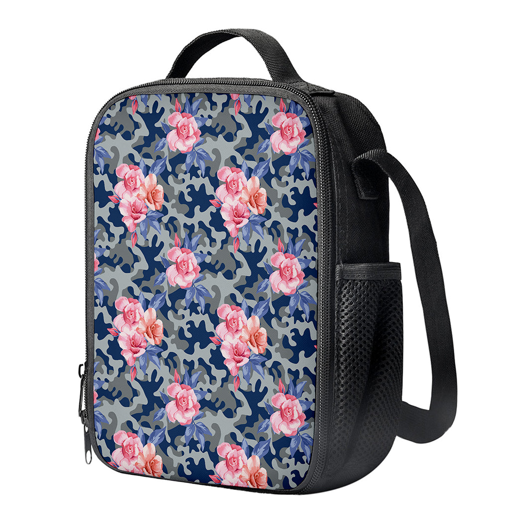 Pink Rose Flower Camouflage Print Crossbody Lunch Bag