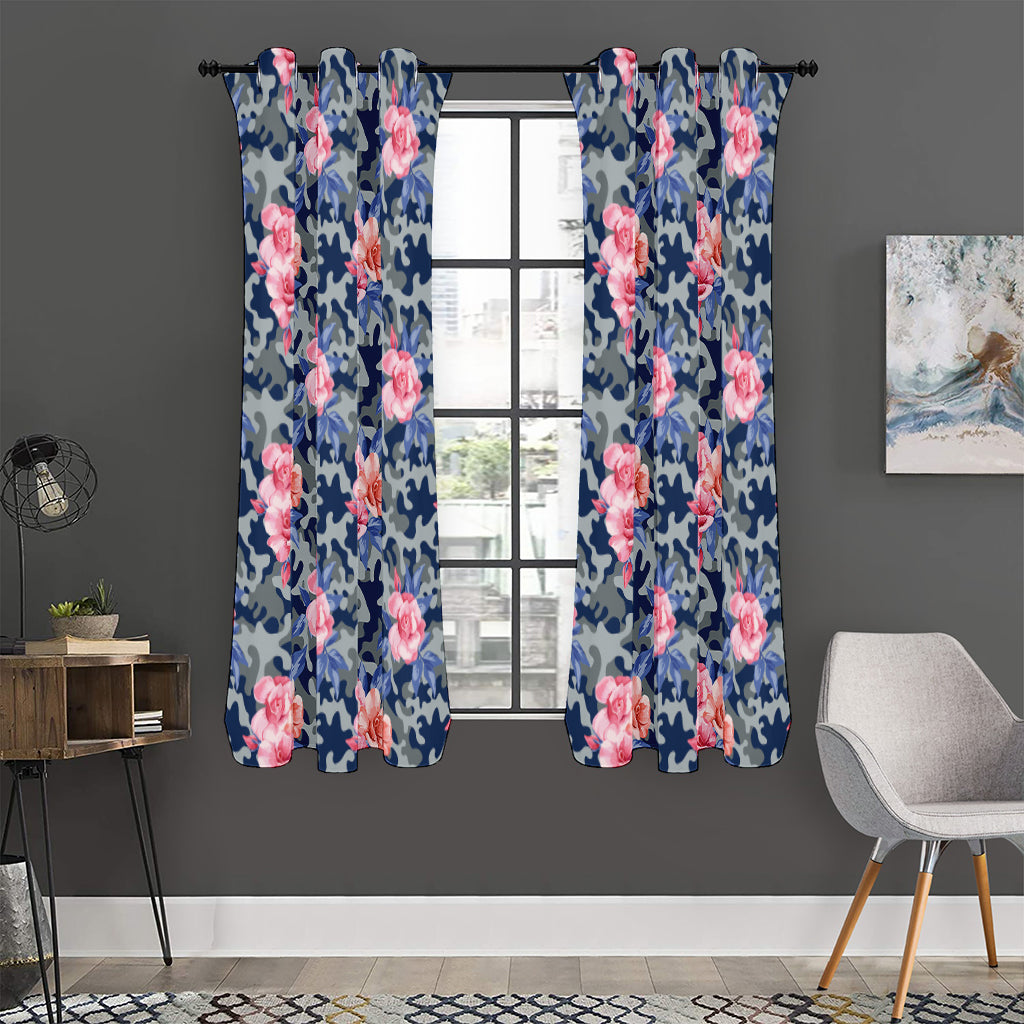 Pink Rose Flower Camouflage Print Curtain