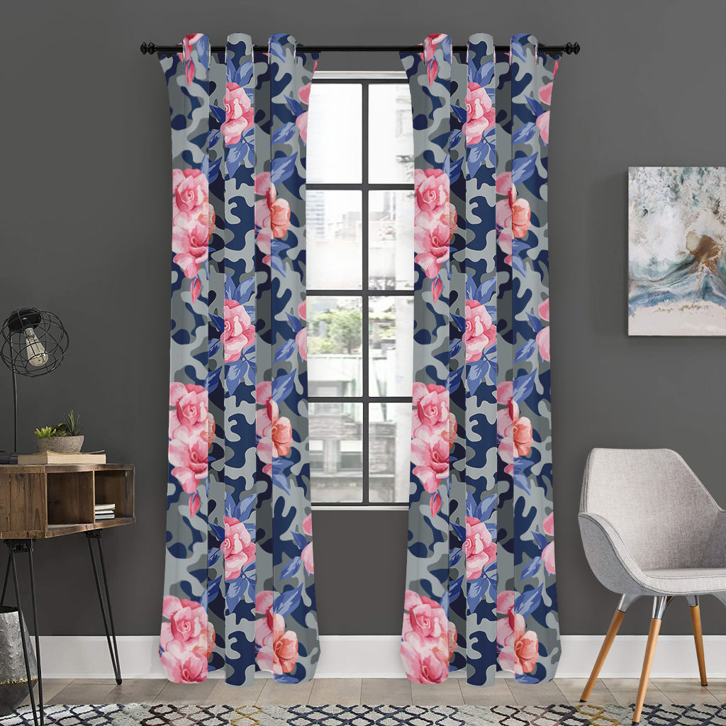 Pink Rose Flower Camouflage Print Curtain