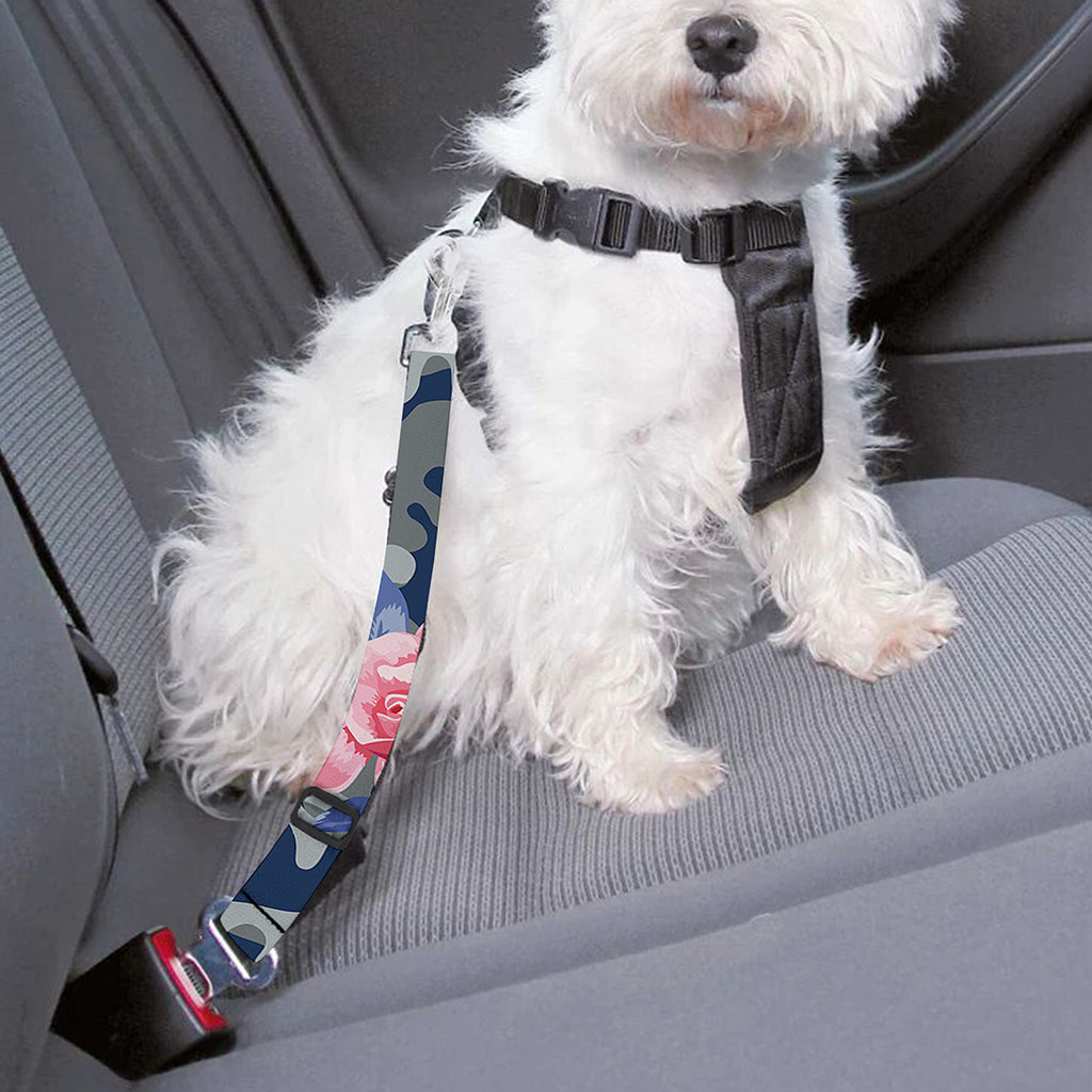 Pink Rose Flower Camouflage Print Dog Seat Belt