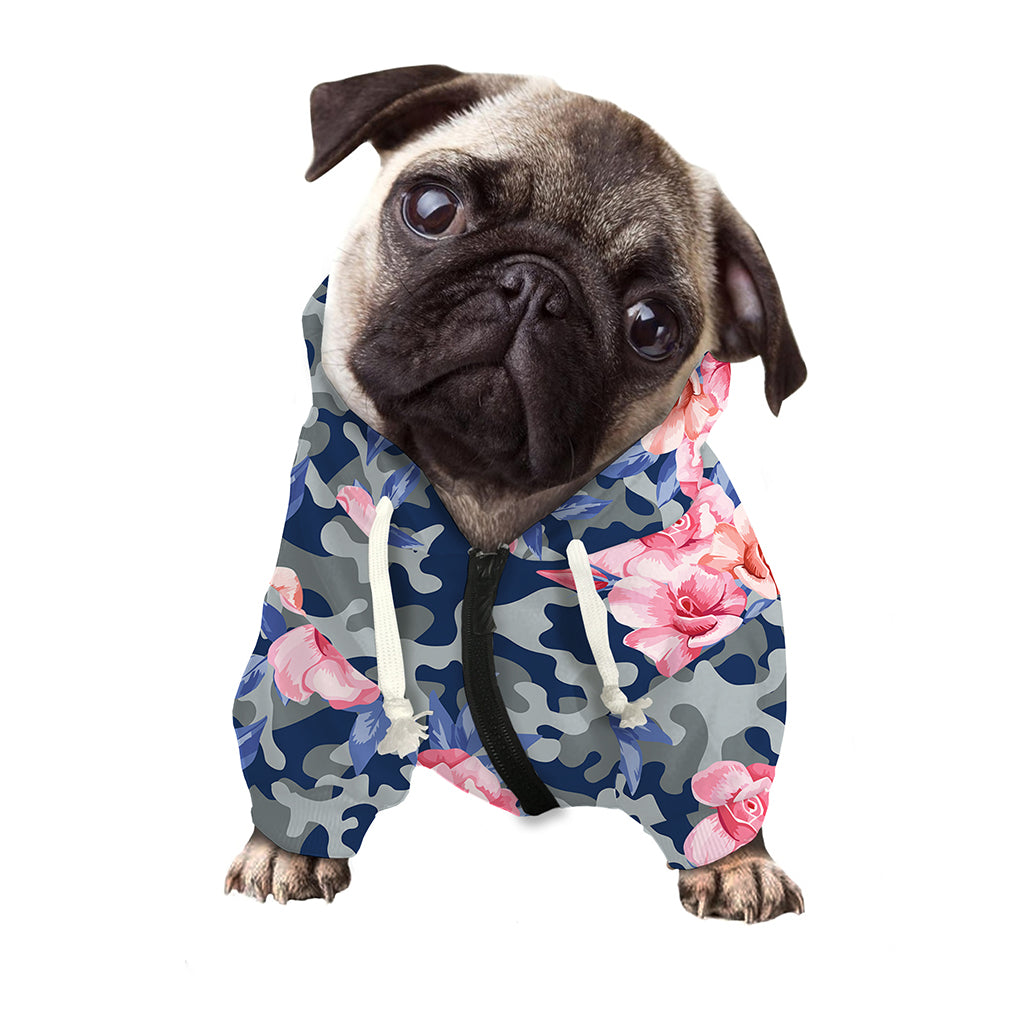 Pink Rose Flower Camouflage Print Dog Zip Up Hoodie