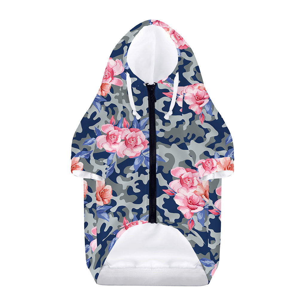 Pink Rose Flower Camouflage Print Dog Zip Up Hoodie