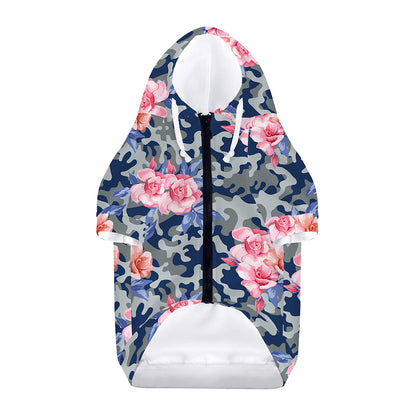 Pink Rose Flower Camouflage Print Dog Zip Up Hoodie