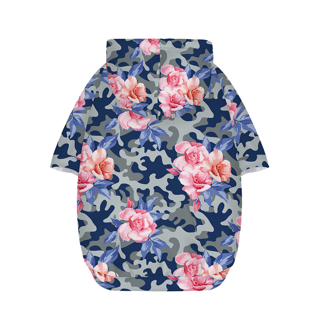 Pink Rose Flower Camouflage Print Dog Zip Up Hoodie