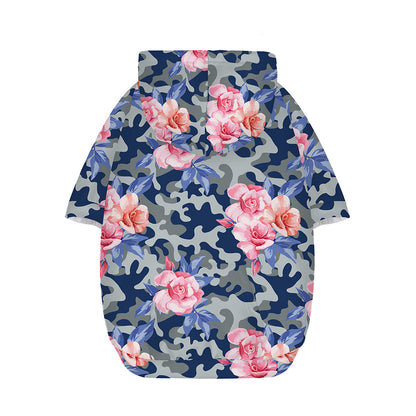 Pink Rose Flower Camouflage Print Dog Zip Up Hoodie