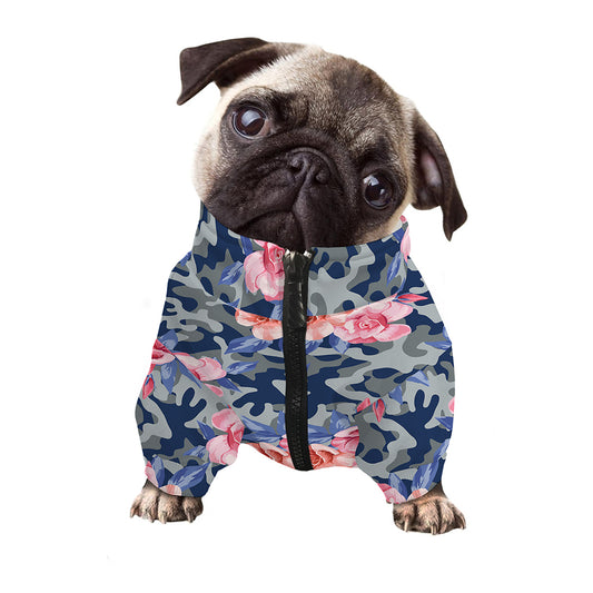 Pink Rose Flower Camouflage Print Dog Zip Up Jacket