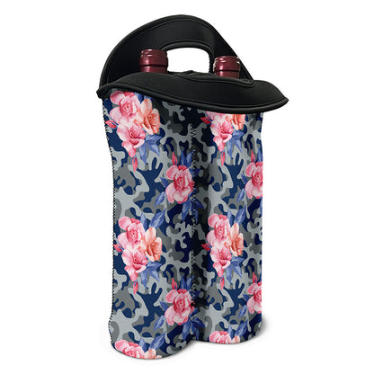 Pink Rose Flower Camouflage Print Double Neoprene Wine Tote
