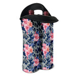 Pink Rose Flower Camouflage Print Double Neoprene Wine Tote