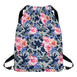 Pink Rose Flower Camouflage Print Drawstring Backpack