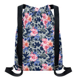 Pink Rose Flower Camouflage Print Drawstring Backpack