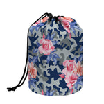 Pink Rose Flower Camouflage Print Drawstring Makeup Bag
