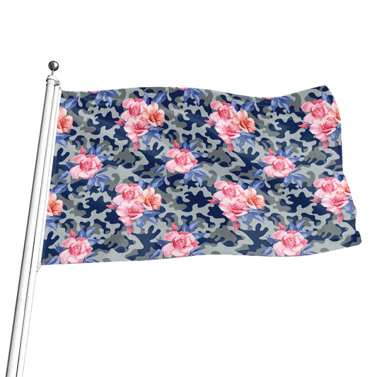 Pink Rose Flower Camouflage Print Flag