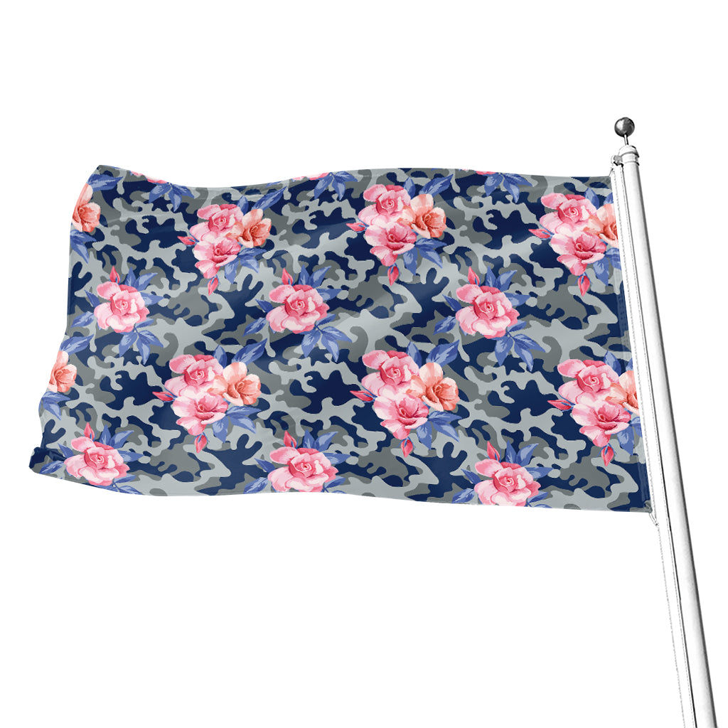 Pink Rose Flower Camouflage Print Flag