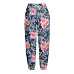 Pink Rose Flower Camouflage Print Fleece Lined Knit Pants