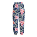 Pink Rose Flower Camouflage Print Fleece Lined Knit Pants