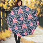 Pink Rose Flower Camouflage Print Foldable Umbrella