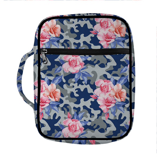 Pink Rose Flower Camouflage Print Front Pocket Bible Bag