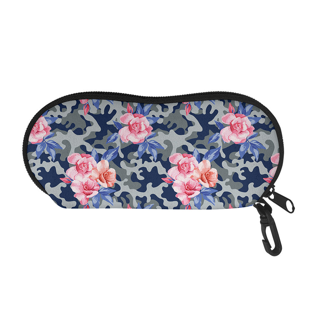 Pink Rose Flower Camouflage Print Glasses Case