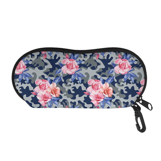 Pink Rose Flower Camouflage Print Glasses Case