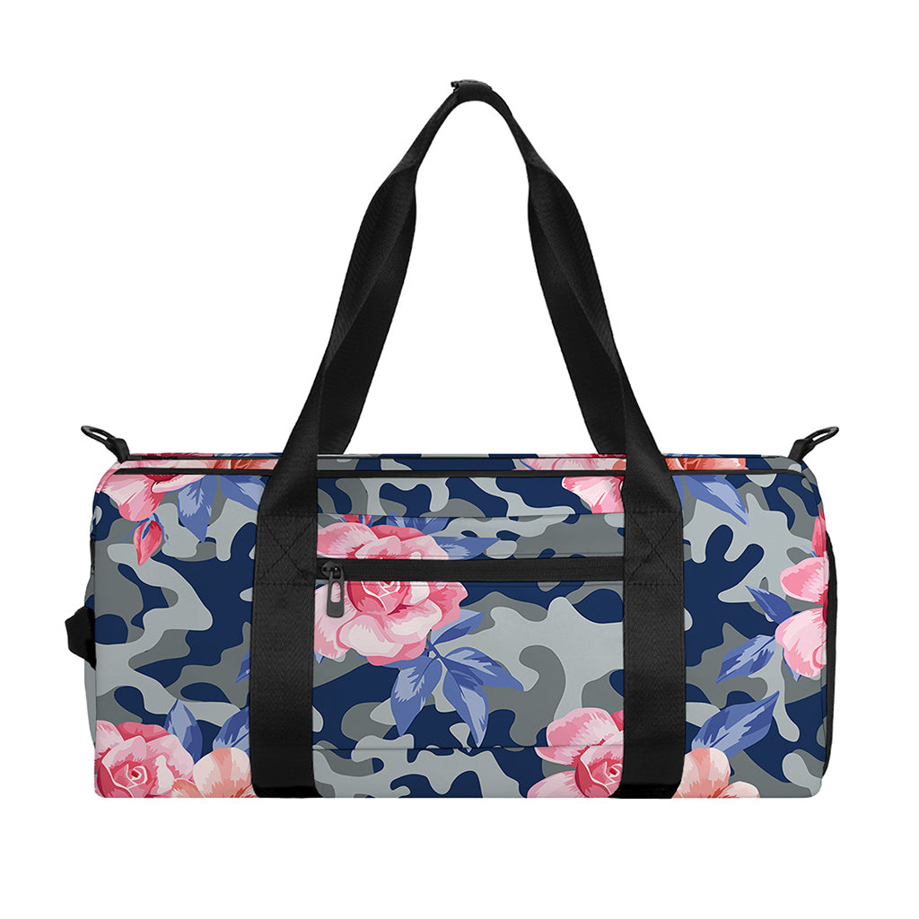 Pink Rose Flower Camouflage Print Gym Bag