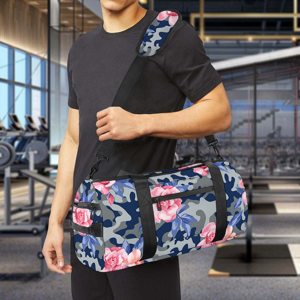 Pink Rose Flower Camouflage Print Gym Bag