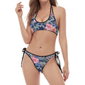 Pink Rose Flower Camouflage Print Halter Scoop Tie Side Bikini