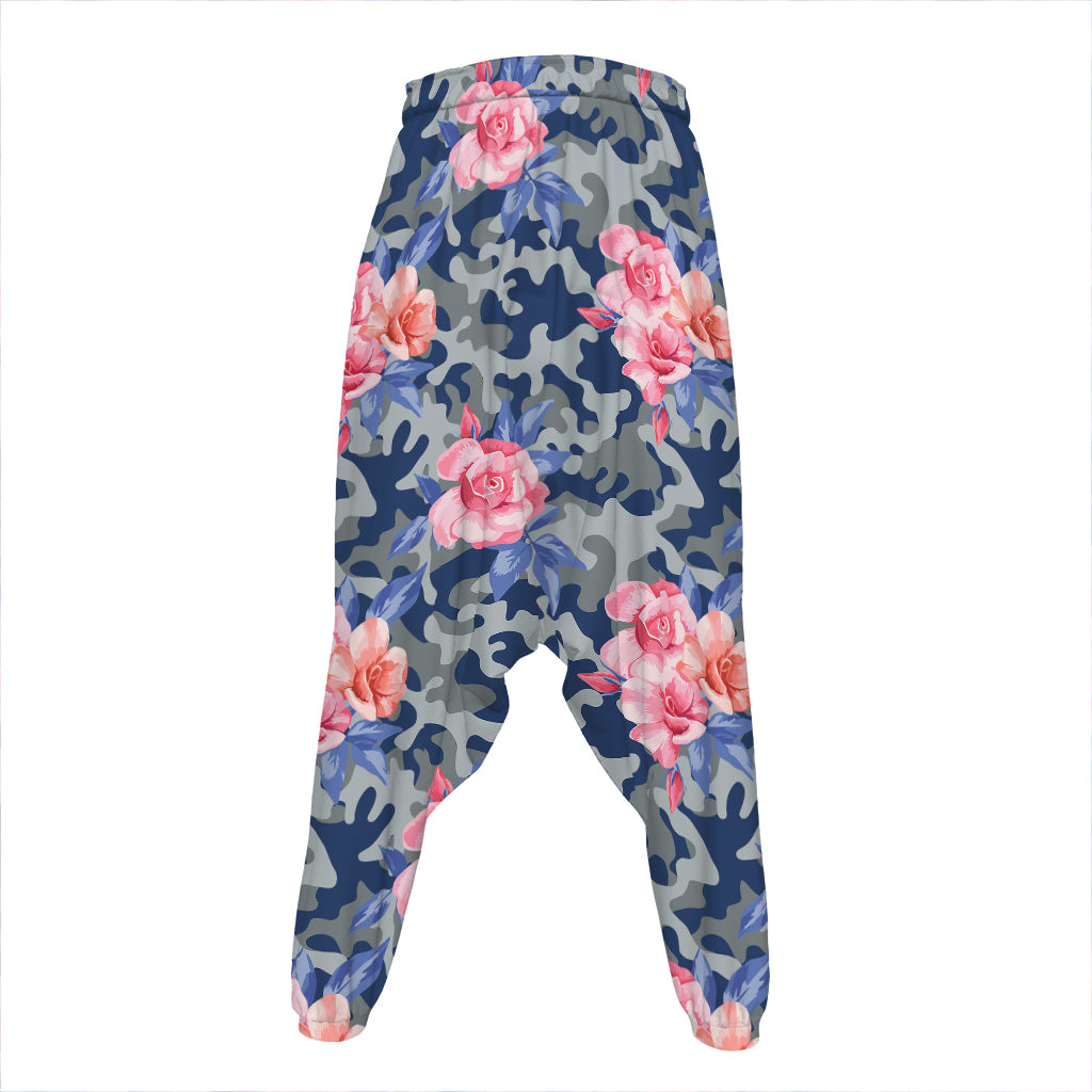 Pink Rose Flower Camouflage Print Hammer Pants