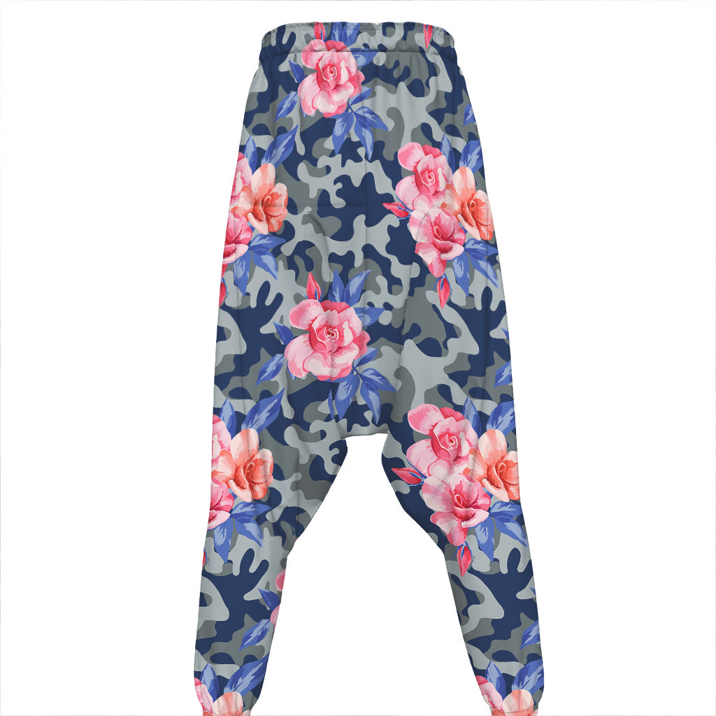 Pink Rose Flower Camouflage Print Hammer Pants