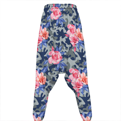 Pink Rose Flower Camouflage Print Hammer Pants