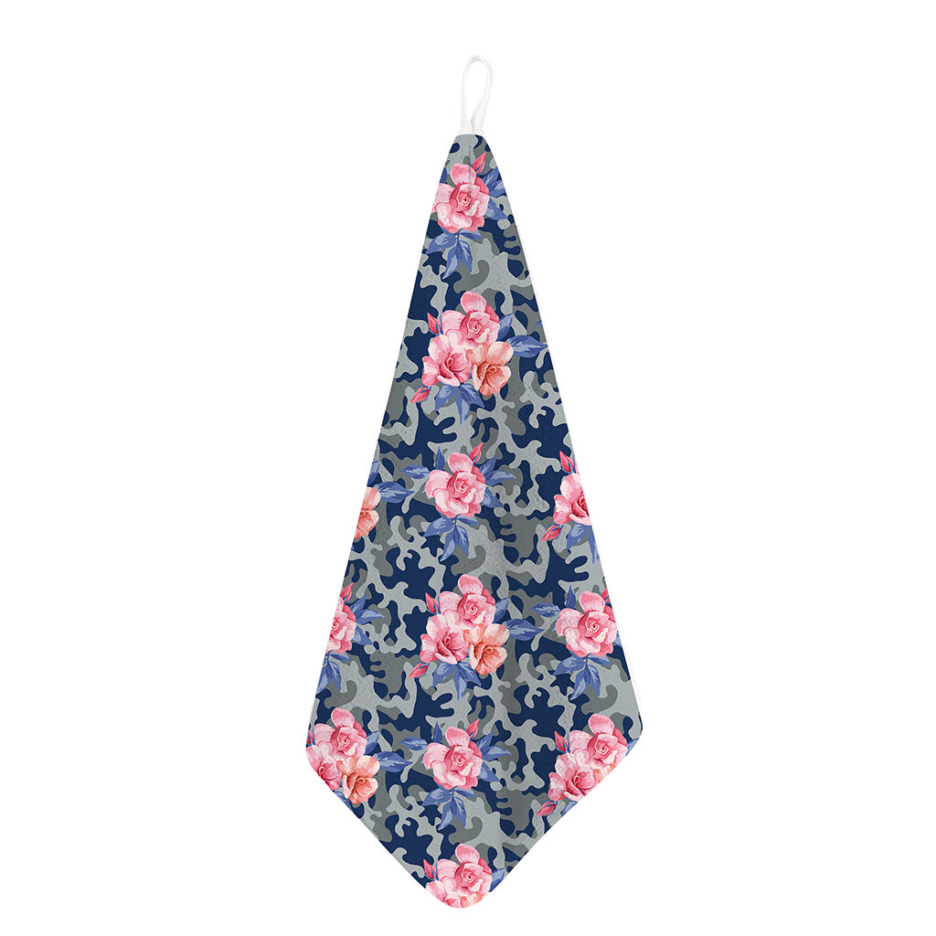 Pink Rose Flower Camouflage Print Hand Towel