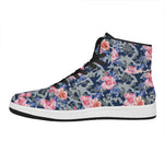 Pink Rose Flower Camouflage Print High Top Leather Sneakers