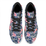 Pink Rose Flower Camouflage Print High Top Leather Sneakers